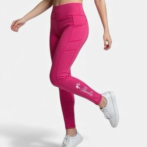 BARBIE Pink Leggings Size XL 14-16 High Waisted Mesh Pockets 26” Length